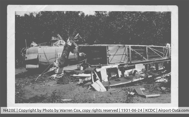 N420E, Boeing 95 C/N 1064, WAS airimail aircraft flown by internationallly acclaimed Capt Maurice F. Graham, landed at 2:38 AM in a snow storm on 11 January 1931 at 12,000 ft, approximately 18 miles SE of Cedar City, Utah, carrying 645 lbs of mail. Aircraft not located until June, 