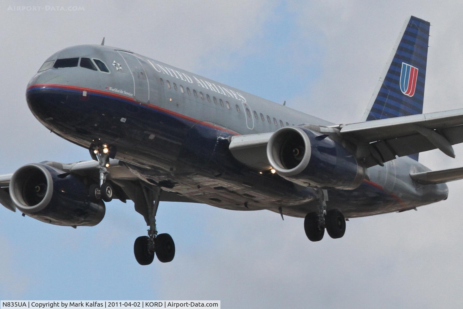 N835UA, 2001 Airbus A319-131 C/N 1426, United Airlines Airbus A319-131, UAL178 arriving from KLAX, on approach RWY 28 KORD.