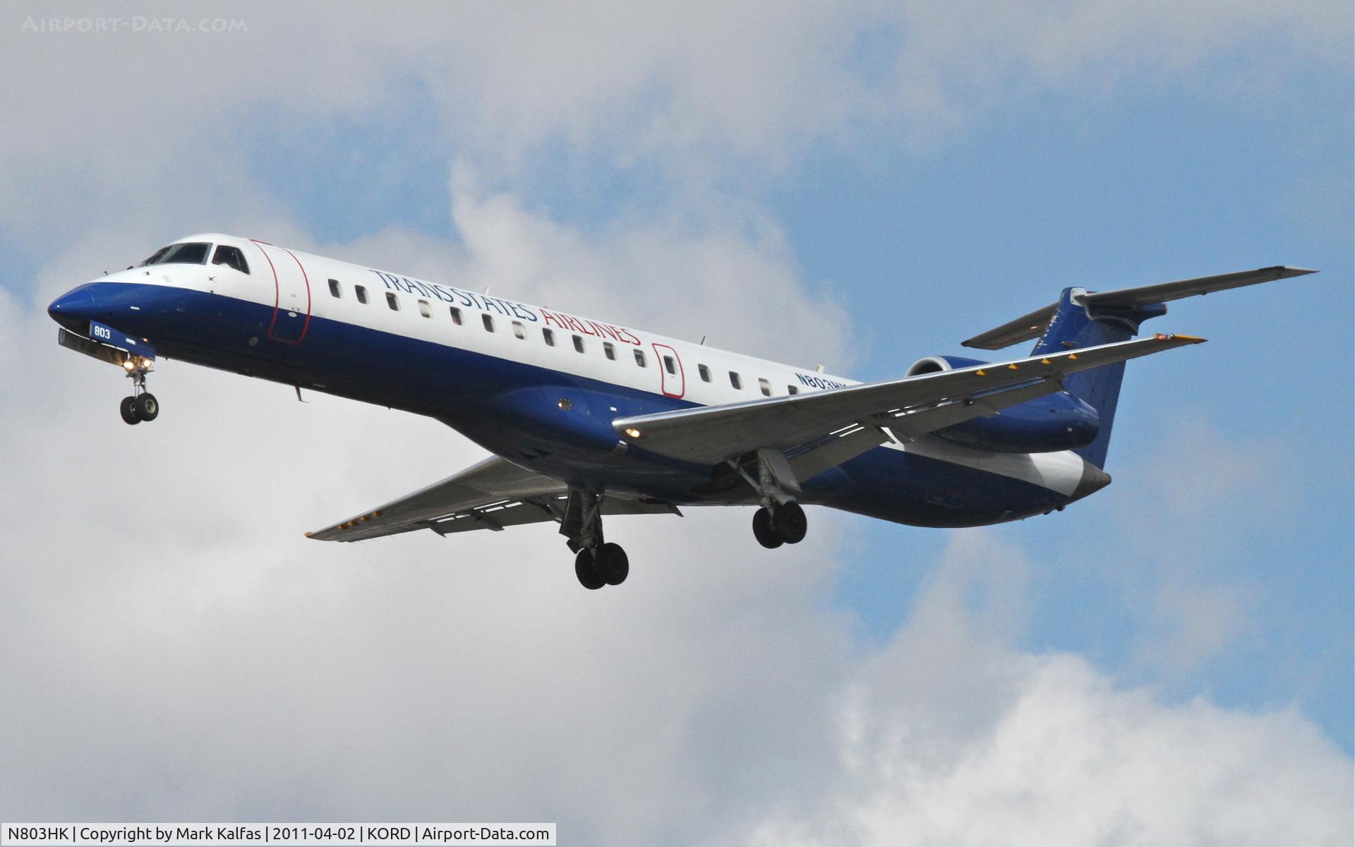 N803HK, 1998 Embraer EMB-145EP (ERJ-145EP) C/N 145077, TransStates Airlines/United Express Embraer EMB-145EP, LOF7723 arriving from KSTL, on approach RWY 28 KORD.