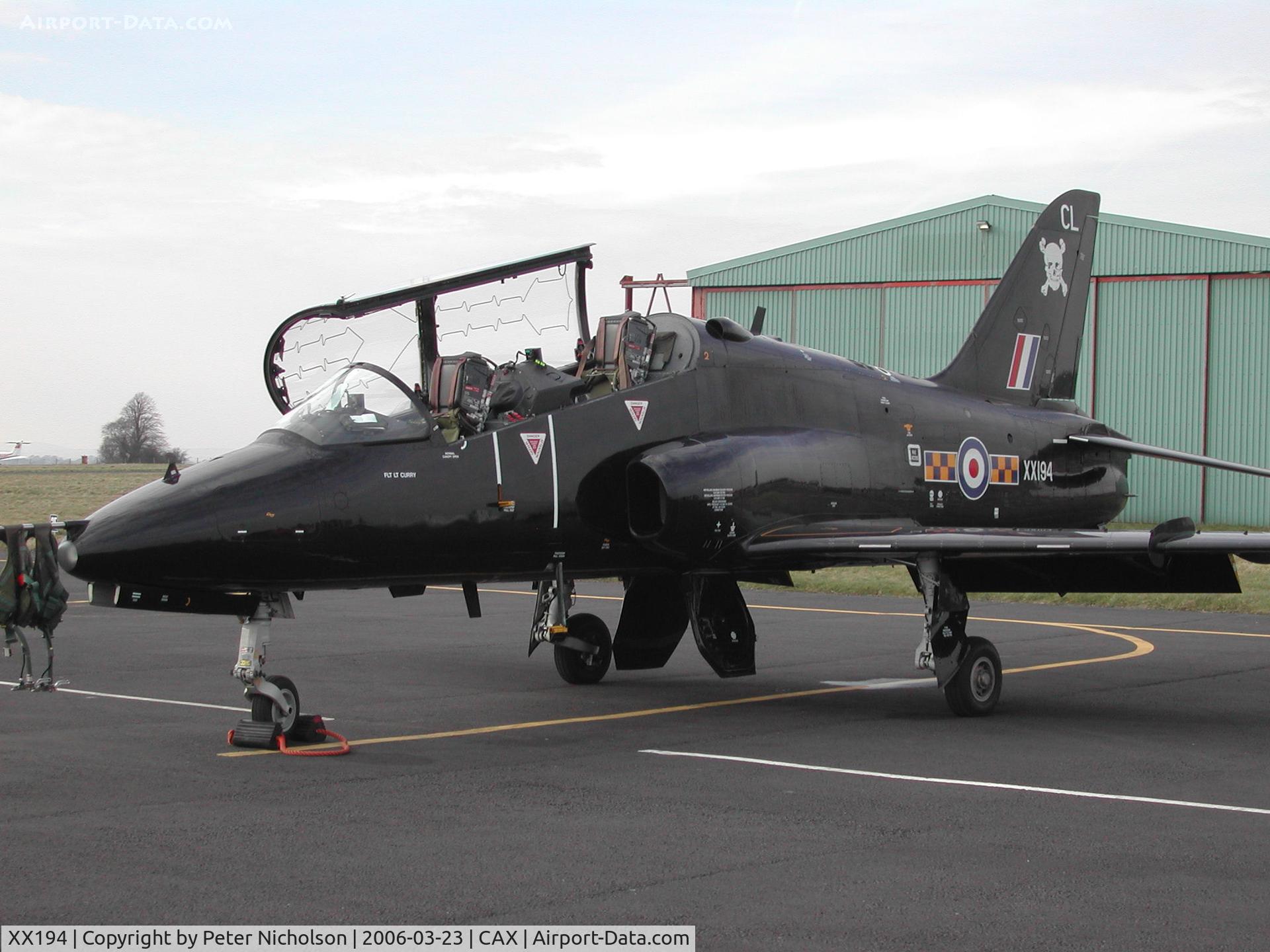 XX194, 1978 Hawker Siddeley Hawk T.1A C/N 041/312041, Hawk T.1A, callsign Grommit 2, of 100 Squadron based at RAF Leeming seen at Carlisle in the Spring of 2006.