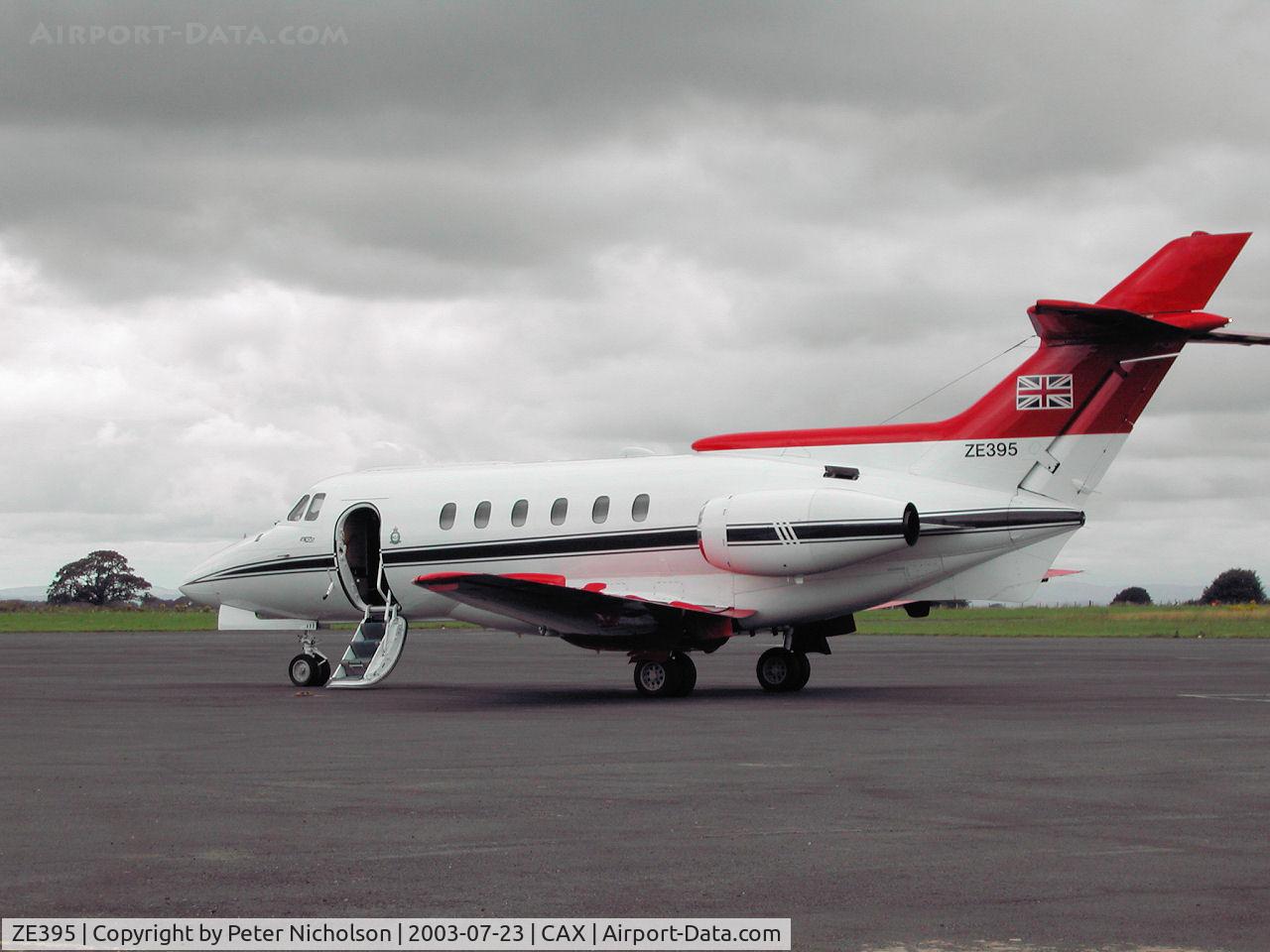 ZE395, British Aerospace BAe-125 CC.3 C/N 257205, BAe 125 CC.3, callsign Ascot 1005, of 32 (The Royal) Squadron at RAF Northolt seen at Carlisle in the Summer of 2003.