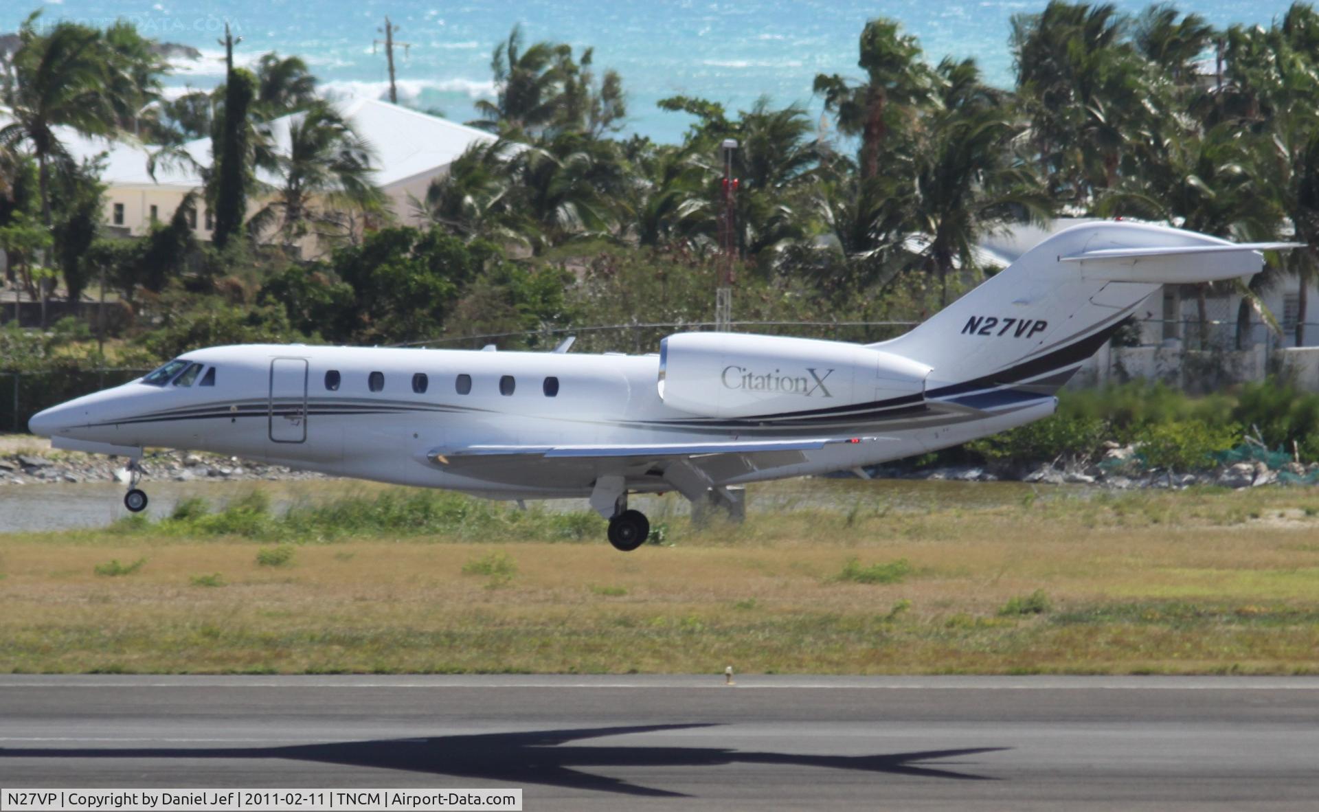N27VP, 1997 Cessna 750 Citation X Citation X C/N 750-0027, N27VP landing at TNCM