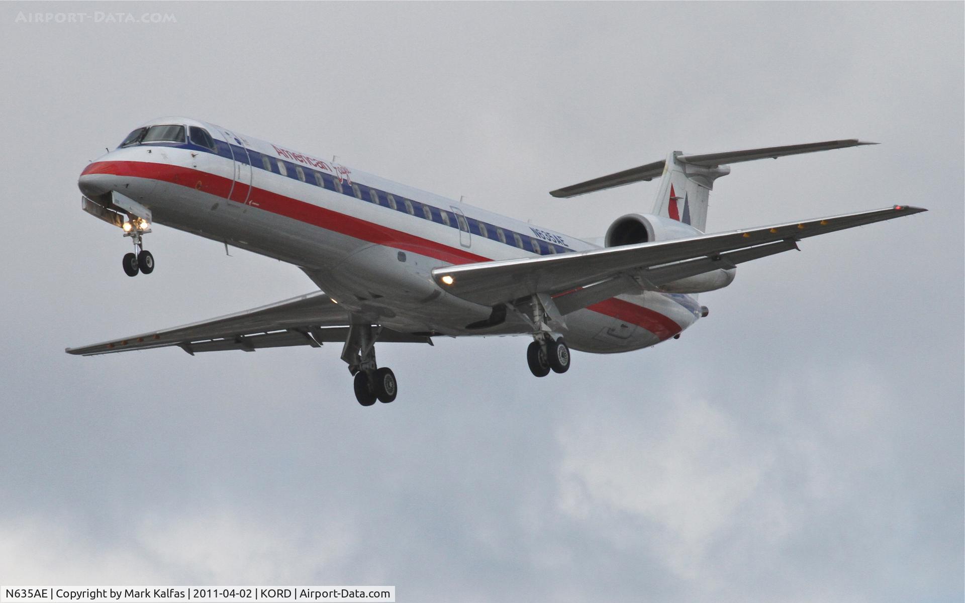 N635AE, 1999 Embraer ERJ-145LR (EMB-145LR) C/N 145158, American Eagle Embraer EMB-145LR, EGF3919 arriving from KLIT, on approach RWY 28 KORD.