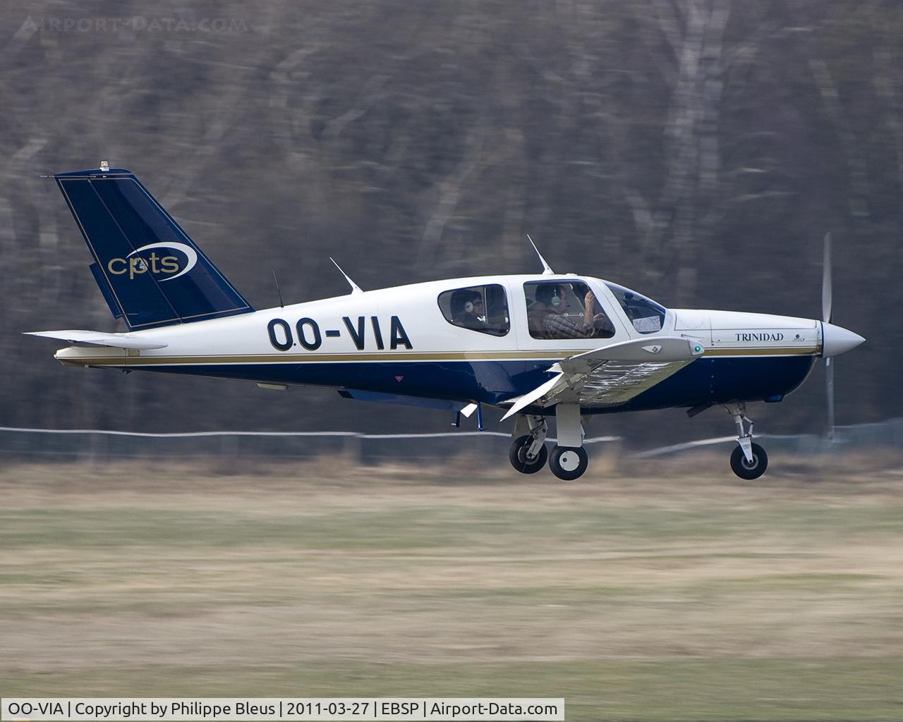 OO-VIA, 1990 Socata TB-20 Trinidad C/N 1031, Amidst the trees of the Ardens. Trinidad seconds before touchdown on rwy 05.