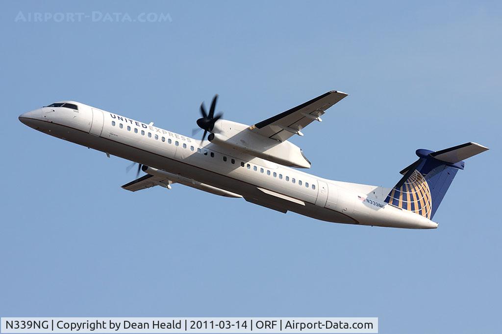 N339NG, 2010 Bombardier DHC-8-402 Dash 8 C/N 4339, United Express (Colgan Air) N339NG climbing out from RWY 5 en route to Newark.