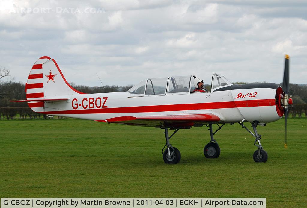 G-CBOZ, 1981 Bacau Yak-52 C/N 811308, SHOT AT HEADCORN