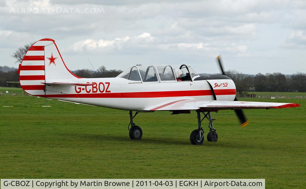 G-CBOZ, 1981 Bacau Yak-52 C/N 811308, SHOT AT HEADCORN