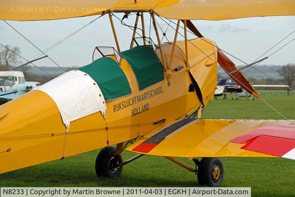 N8233, 1944 De Havilland DH-82A Tiger Moth II C/N 85959, Visitor to EGKH from Holland.  Close up of cockpit area.