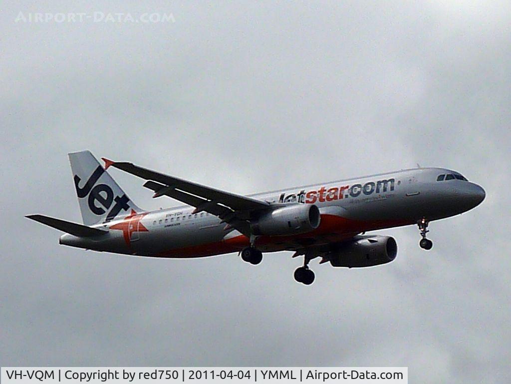 VH-VQM, 2005 Airbus A320-232 C/N 2608, Jetstar A320 arrivig at Melbourne on a cloudy day.