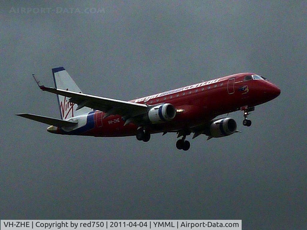 VH-ZHE, 2008 Embraer 170LR (ERJ-170-100LR) C/N 17000247, Zulu Hotel Echo approaching runway 16 at Melbourne (Tullamarine) under heavy overcast.