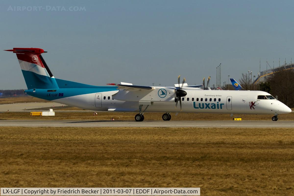 LX-LGF, 2011 De Havilland Canada DHC-8-402Q Dash 8 C/N 4349, departure via RW18W