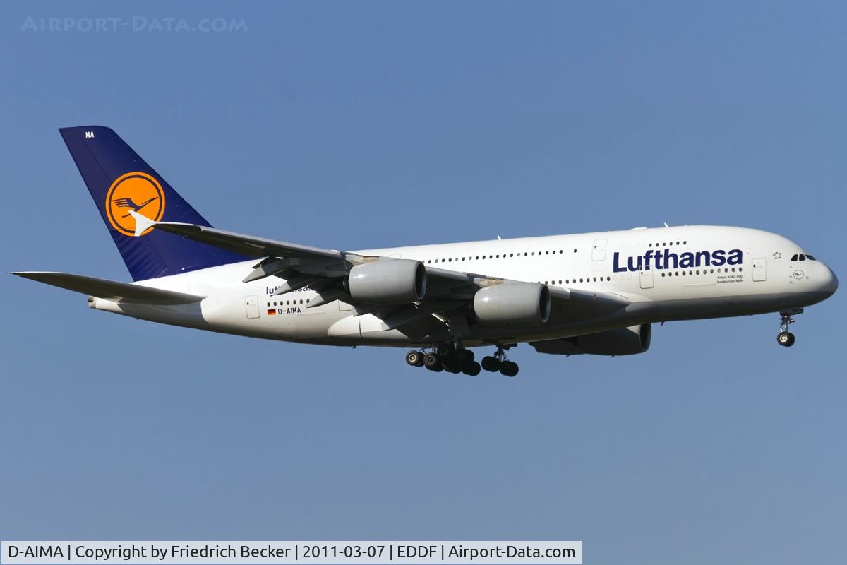 D-AIMA, 2010 Airbus A380-841 C/N 038, on final
