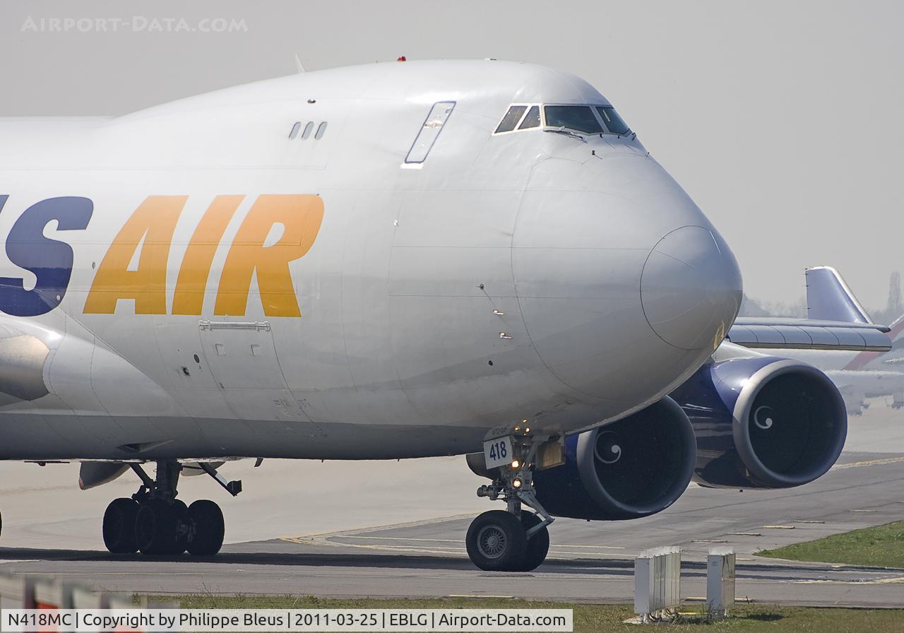 N418MC, 2002 Boeing 747-47UF C/N 32840, Turning into taxiway Sierra 6 for take off.