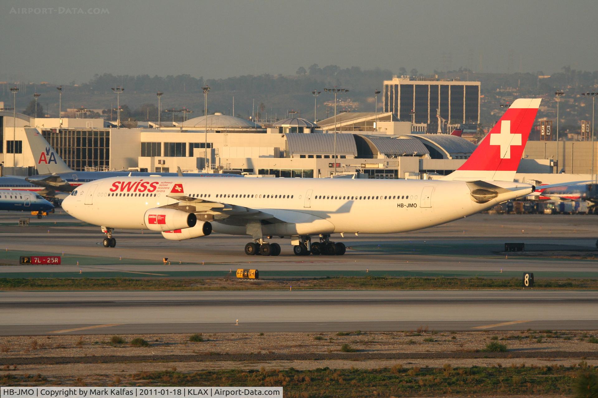 HB-JMO, 1997 Airbus A340-313 C/N 179, Swiss Airbus A340-313, SWR40 arriving from LSZH (Zurich-Kloten), on TWY H KLAX.