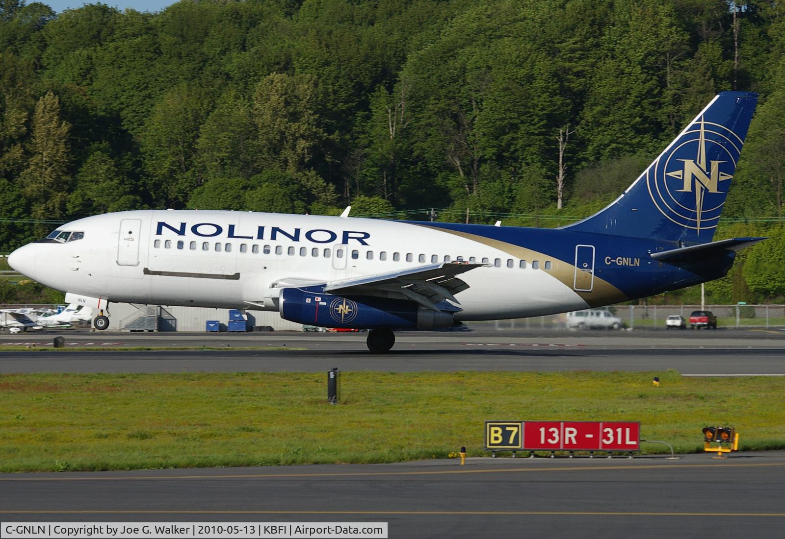 C-GNLN, 1983 Boeing 737-2B6C C/N 23050/975, Seen landing at BFI was this Nolinor Aviation 737-2B6C. Aircraft was substituting for their CV-580 on the YYC/YEG/BFI route.
