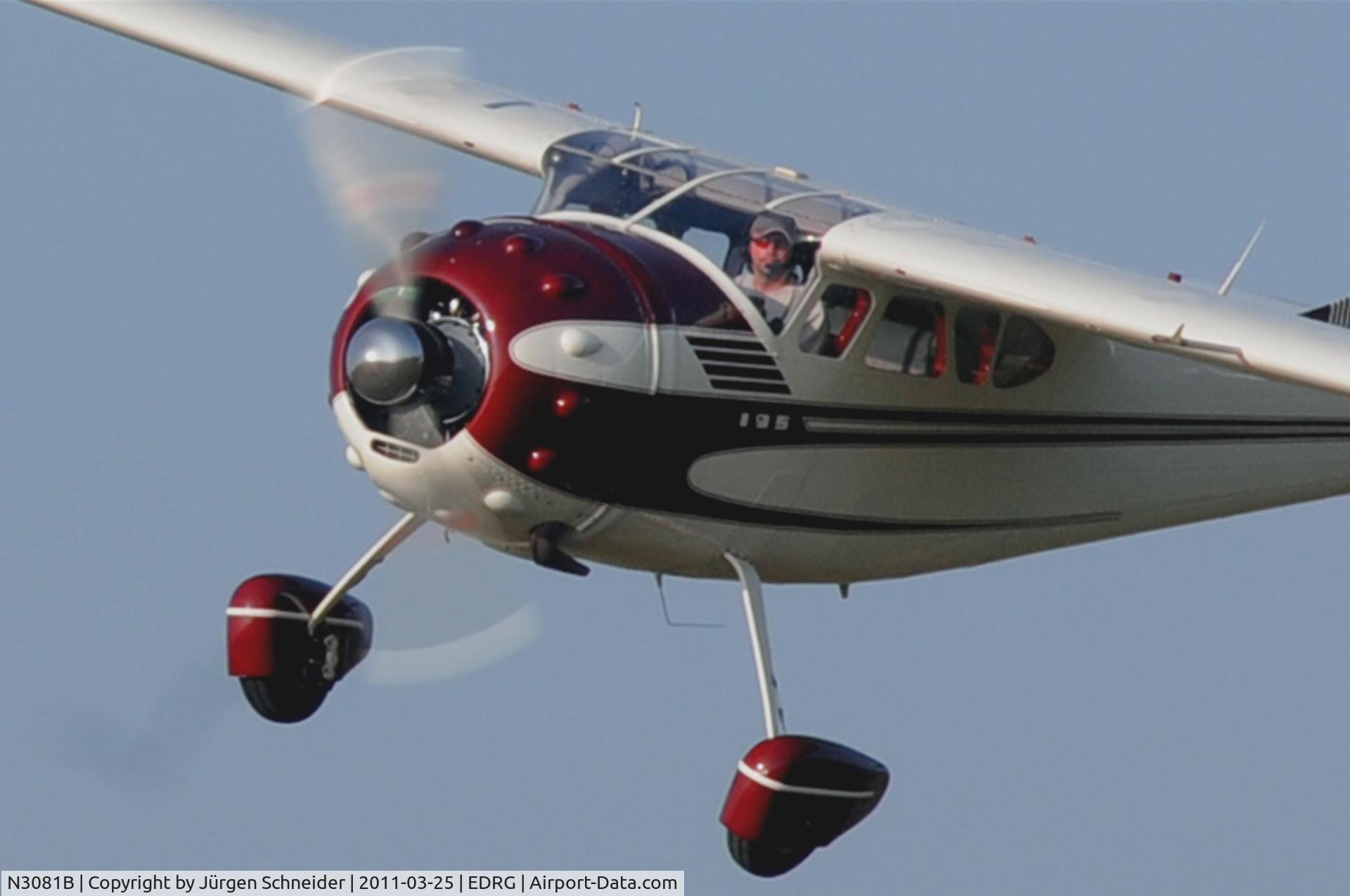 N3081B, 1952 Cessna 195B Businessliner C/N 7966, N3081 in flight over Idar Oberstein EDRG. Pilot Thilo Kyritz