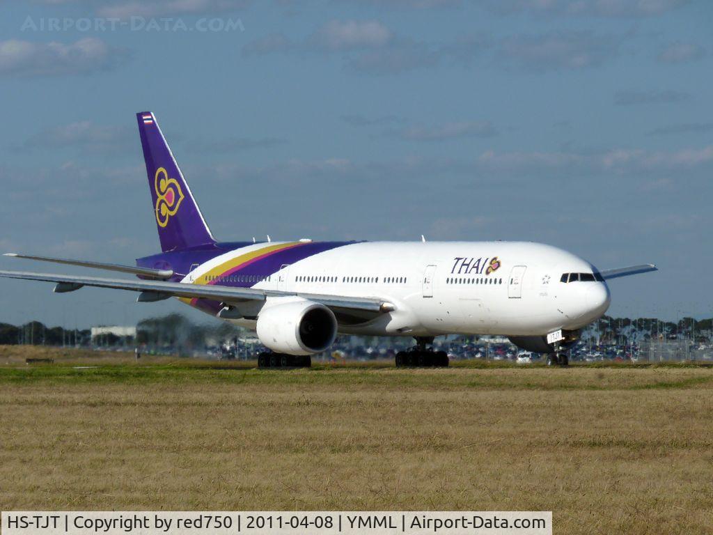 HS-TJT, 2006 Boeing 777-2D7/ER C/N 34588, Thai Airways Boeing 777 HS-TJT at holding point for runway 34 at Melbourne (Tullamarine)