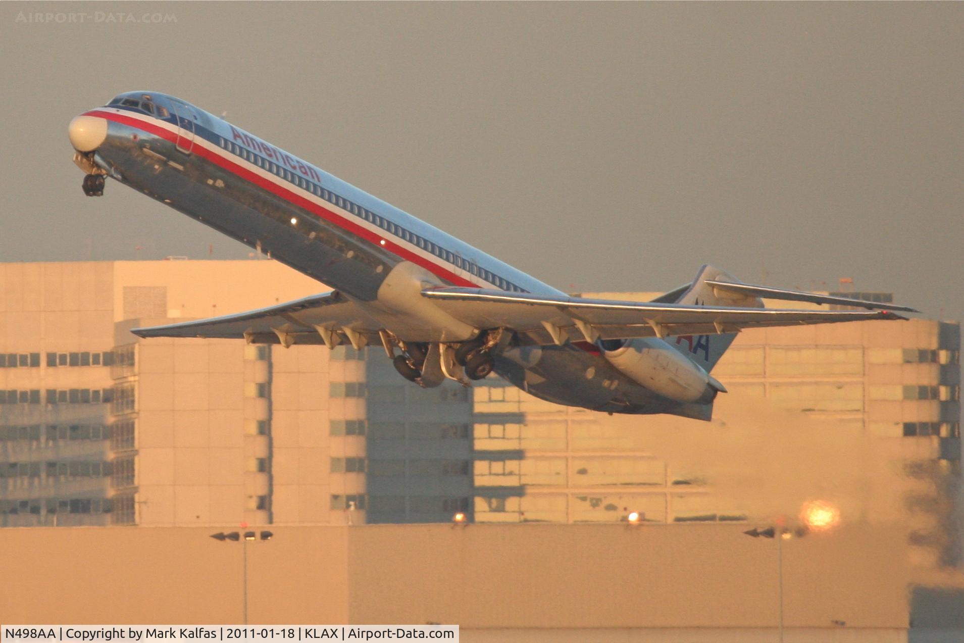 N498AA, 1989 McDonnell Douglas MD-82 (DC-9-82) C/N 49736, American Airlines Mcdonnell Douglas DC-9-82, AAL2454 departing RWY 25R KLAX, enroute to KDFW.