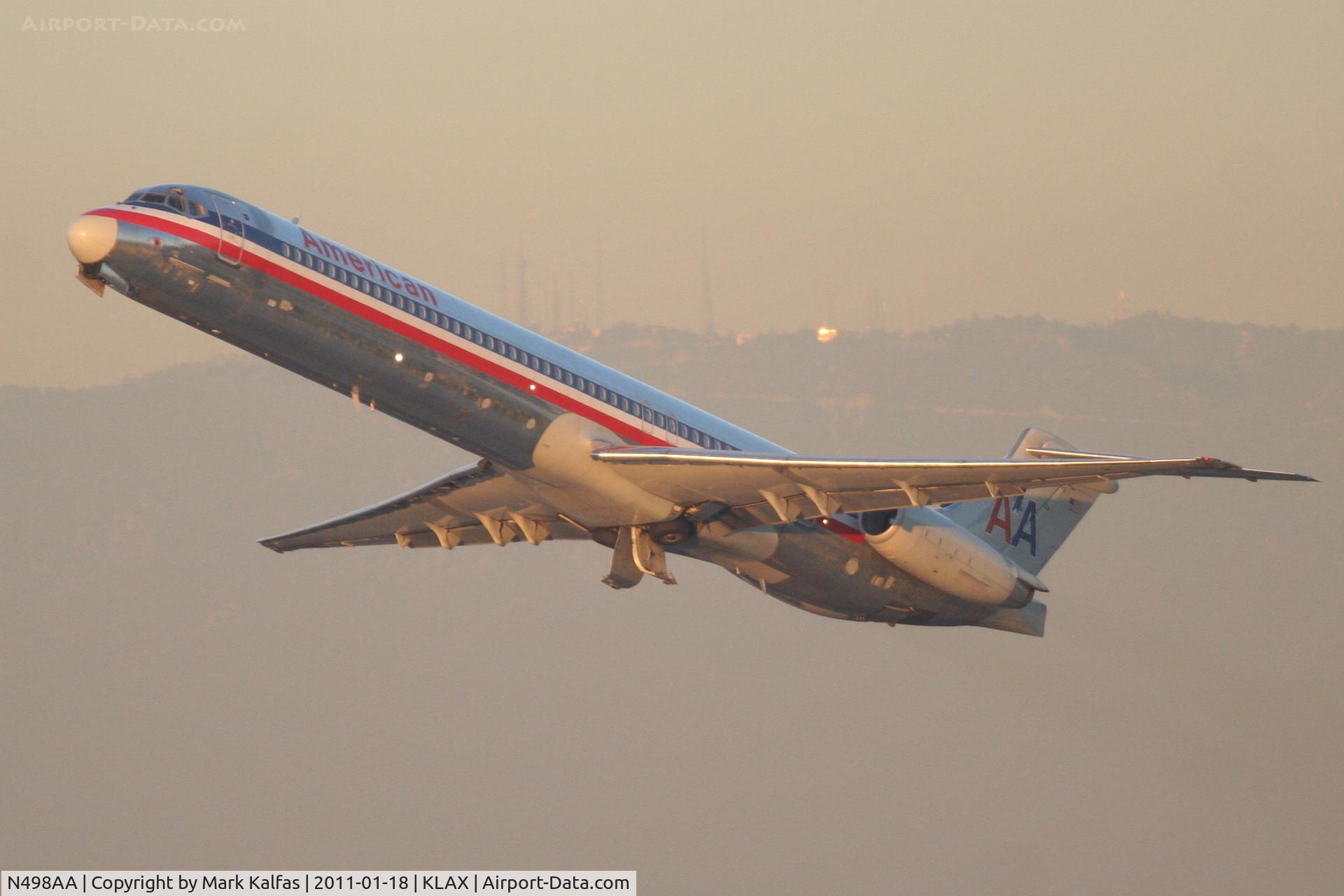 N498AA, 1989 McDonnell Douglas MD-82 (DC-9-82) C/N 49736, American Airlines Mcdonnell Douglas DC-9-82, AAL2454 departing RWY 25R KLAX, enroute to KDFW.