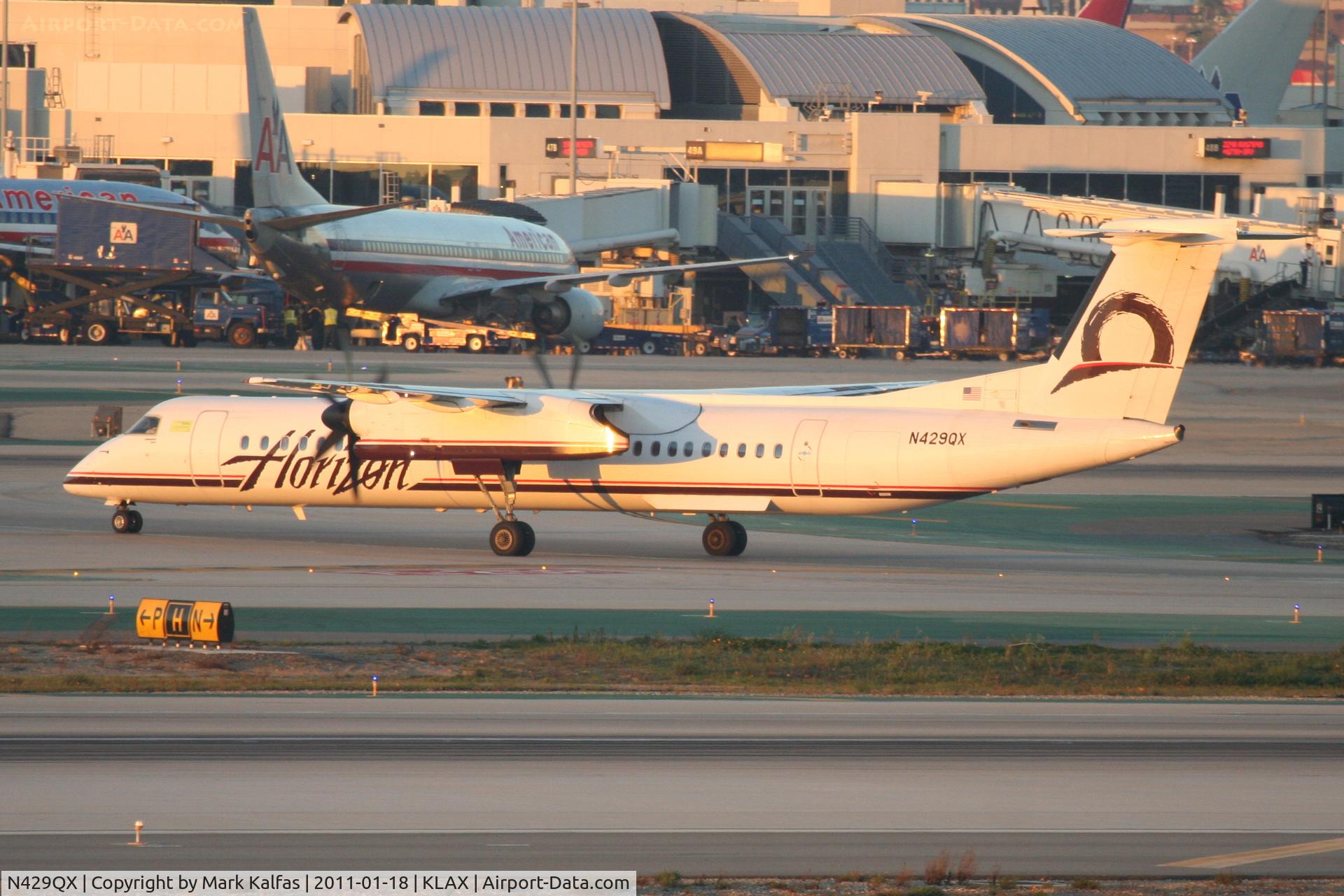 N429QX, 2007 De Havilland Canada DHC-8-402 Dash 8 C/N 4161, Horizon Air/Alaska Airlines Bombardier DHC-8-402, QXE2475 arriving from KSTS, on TWY P KLAX.