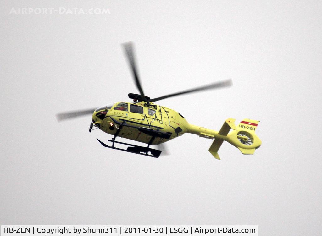 HB-ZEN, 2002 Eurocopter EC-135T-2+ C/N 0257, Passing above the Airport and going to the General Aviation for refuelling...