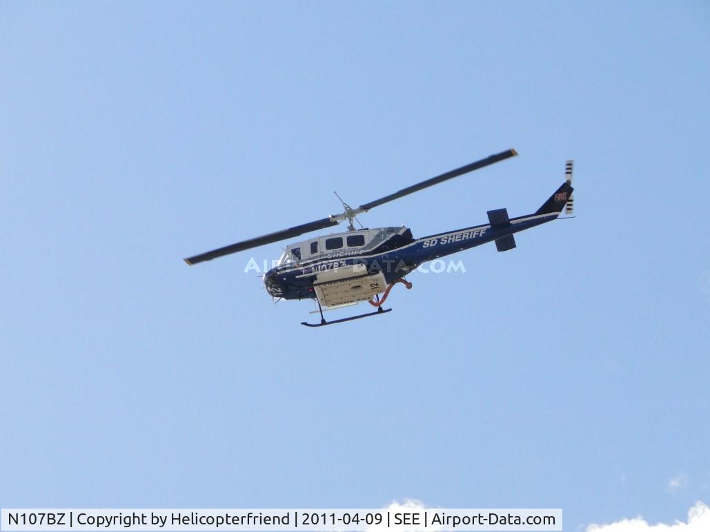 N107BZ, 1968 Bell 205A-1 C/N 30013, Preparing to descend to San Diego SO helipad