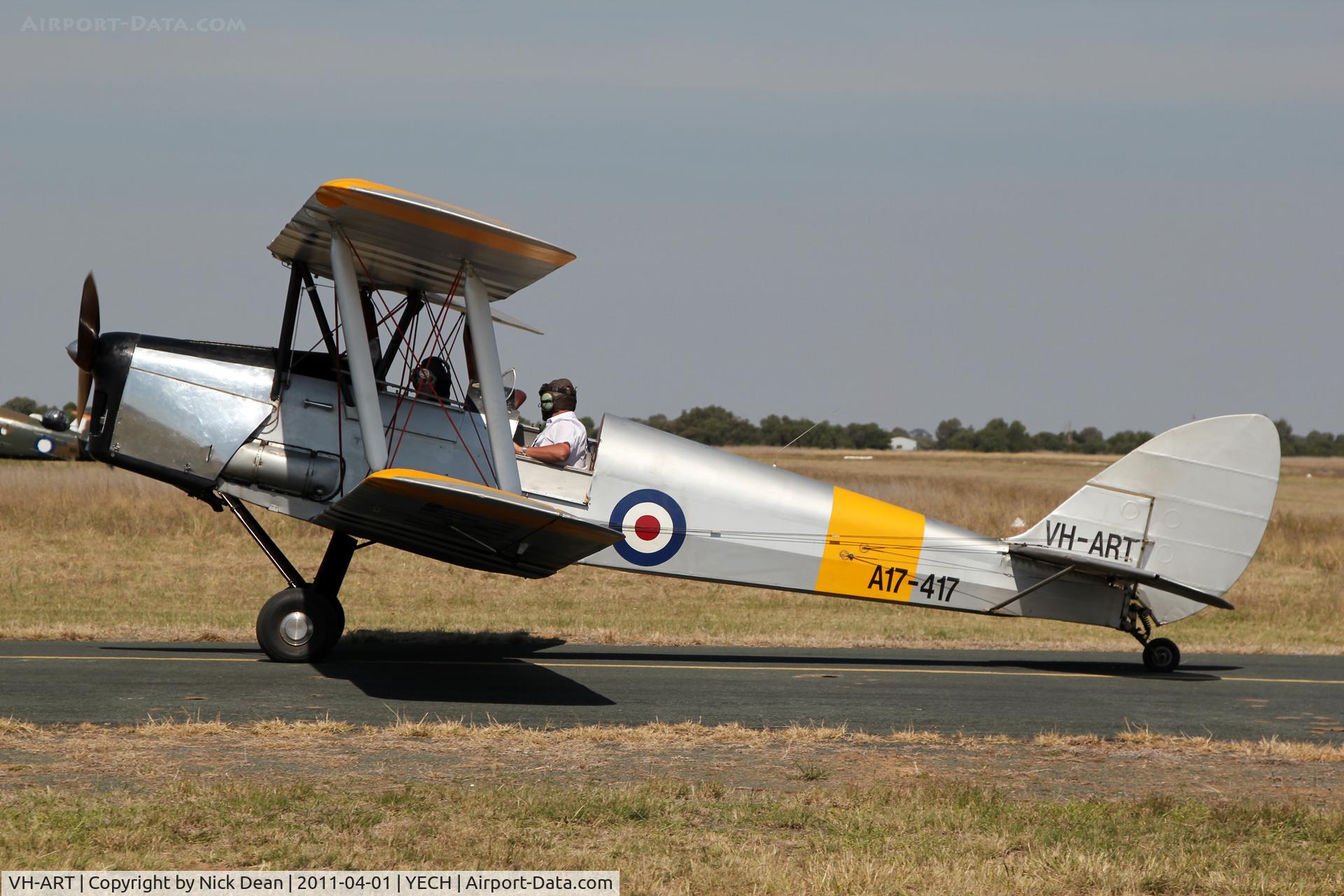 VH-ART, 1941 De Havilland Australia DH-82A Tiger Moth C/N DHA592, YECH AAAA National fly in 2011 c/n is DHA592