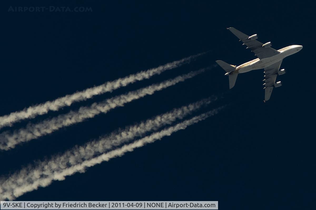 9V-SKE, 2007 Airbus A380-841 C/N 010, SIA333 crusing eastbound to Singapore