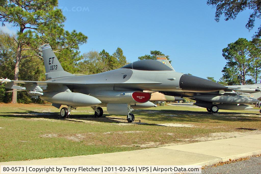 80-0573, General Dynamics F-16A Fighting Falcon C/N 61-294, On display at the Air Force Armament Museum at Eglin Air Force Base , Fort Walton , Florida
