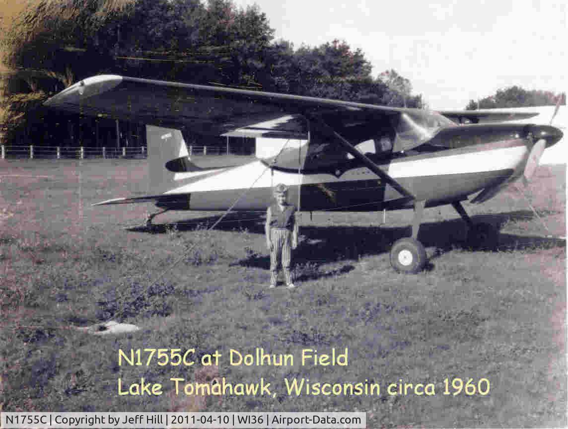 N1755C, 1953 Cessna 180 C/N 30455, N1755C parked on Dolhun Field in Lake Tomahawk, Wisconsin in 1960.