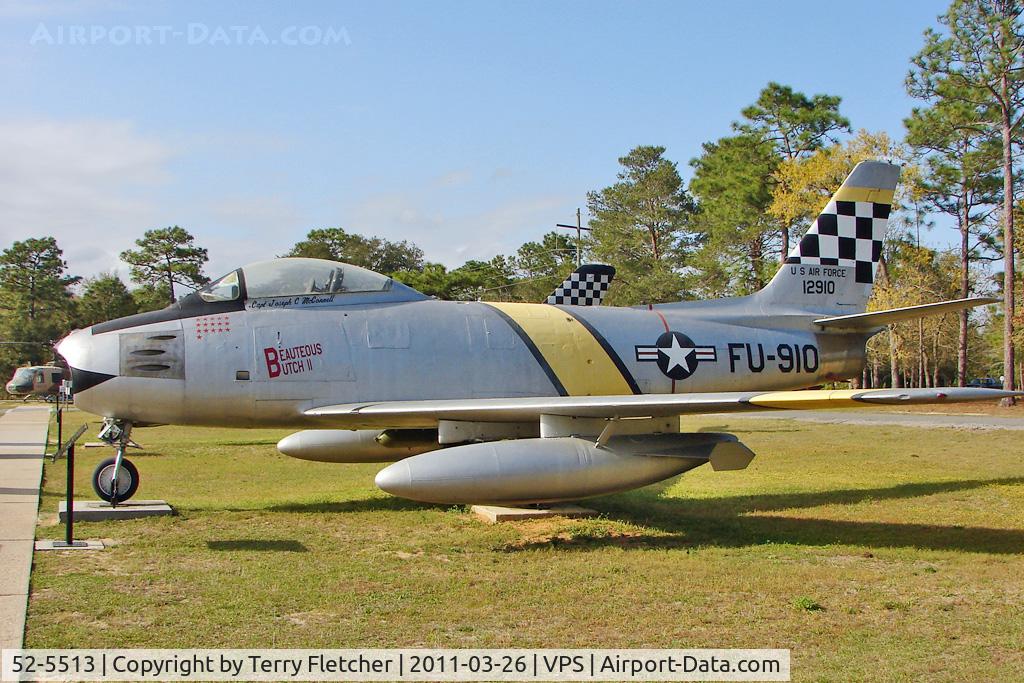 52-5513, 1952 North American F-86F-25-NA Sabre C/N 193-242, On display at the Air Force Armament Museum at Eglin Air Force Base , Fort Walton , Florida