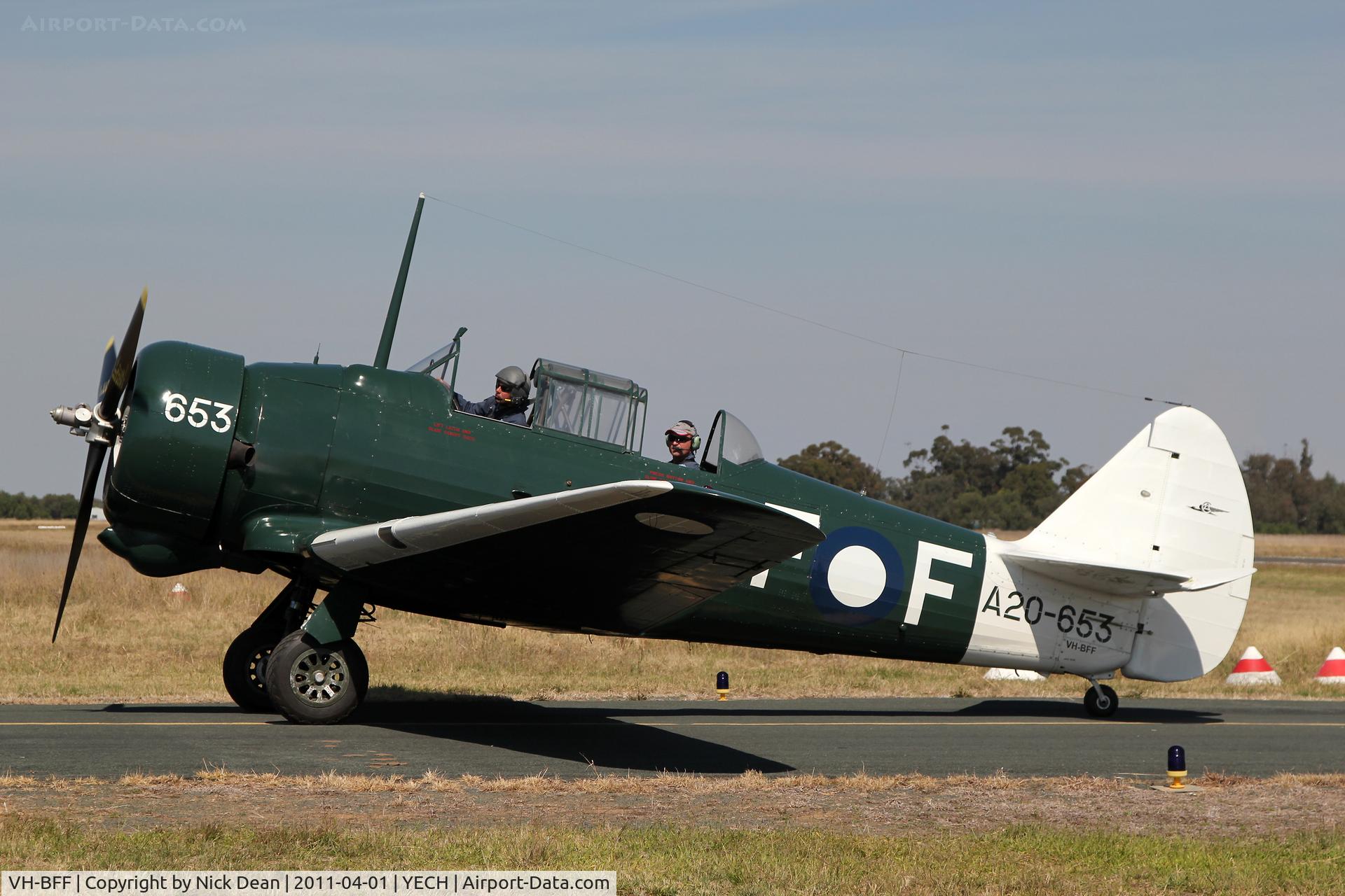 VH-BFF, 1944 Commonwealth CA-16 Wirraway Mk.3 C/N 1105, YECH AAAA National fly in 2011, c/n 1105