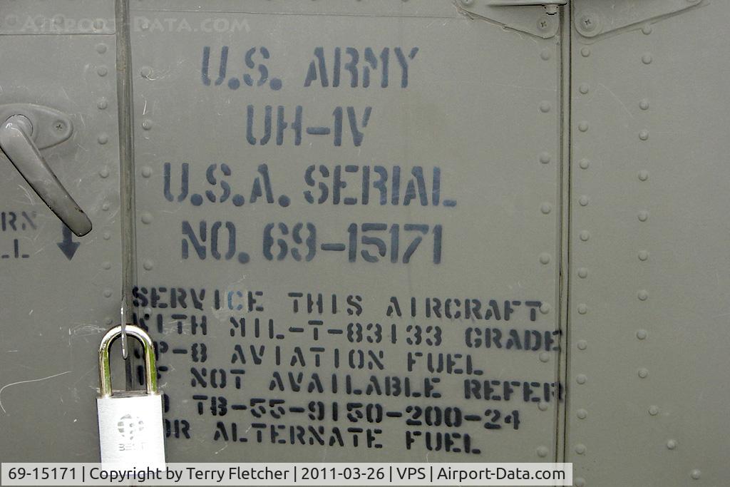 69-15171, 1969 Bell UH-1H Iroquois C/N 11459, Displayed opposite the terminal at Northwest Florida Regional Airport - on the west side of Eglin Air Force Base