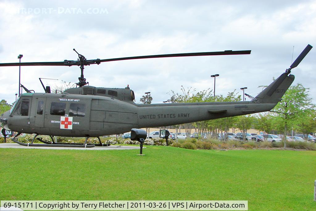 69-15171, 1969 Bell UH-1H Iroquois C/N 11459, Displayed opposite the terminal at Northwest Florida Regional Airport - on the west side of Eglin Air Force Base