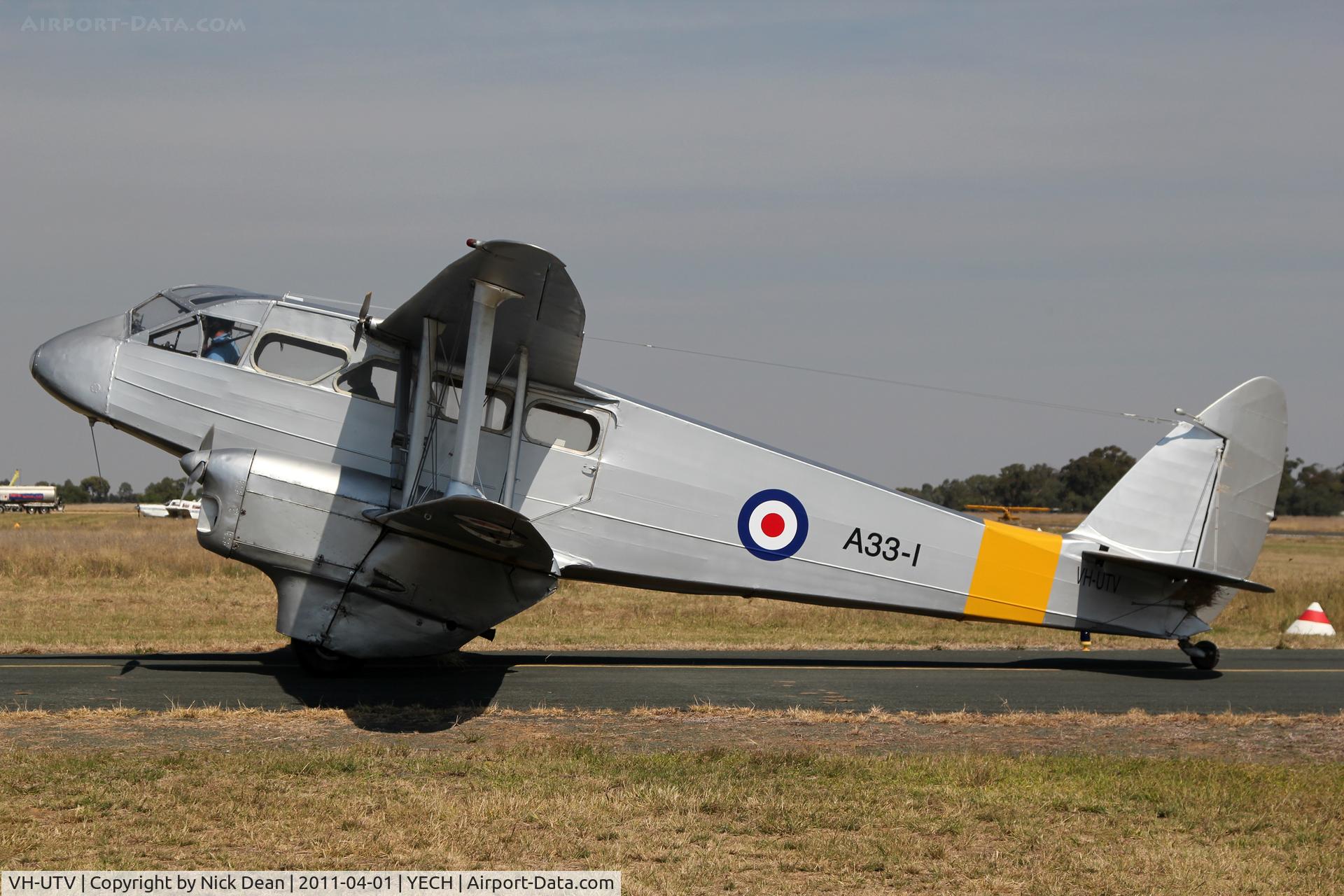 VH-UTV, 1940 De Havilland DH-89B Dominie C/N 6655, YECH AAAA National fly in 2011, Beautiful repaint for the 90th anniversary of the RAAF this year, C/N 6655 not as listed on the CASA website HG656.