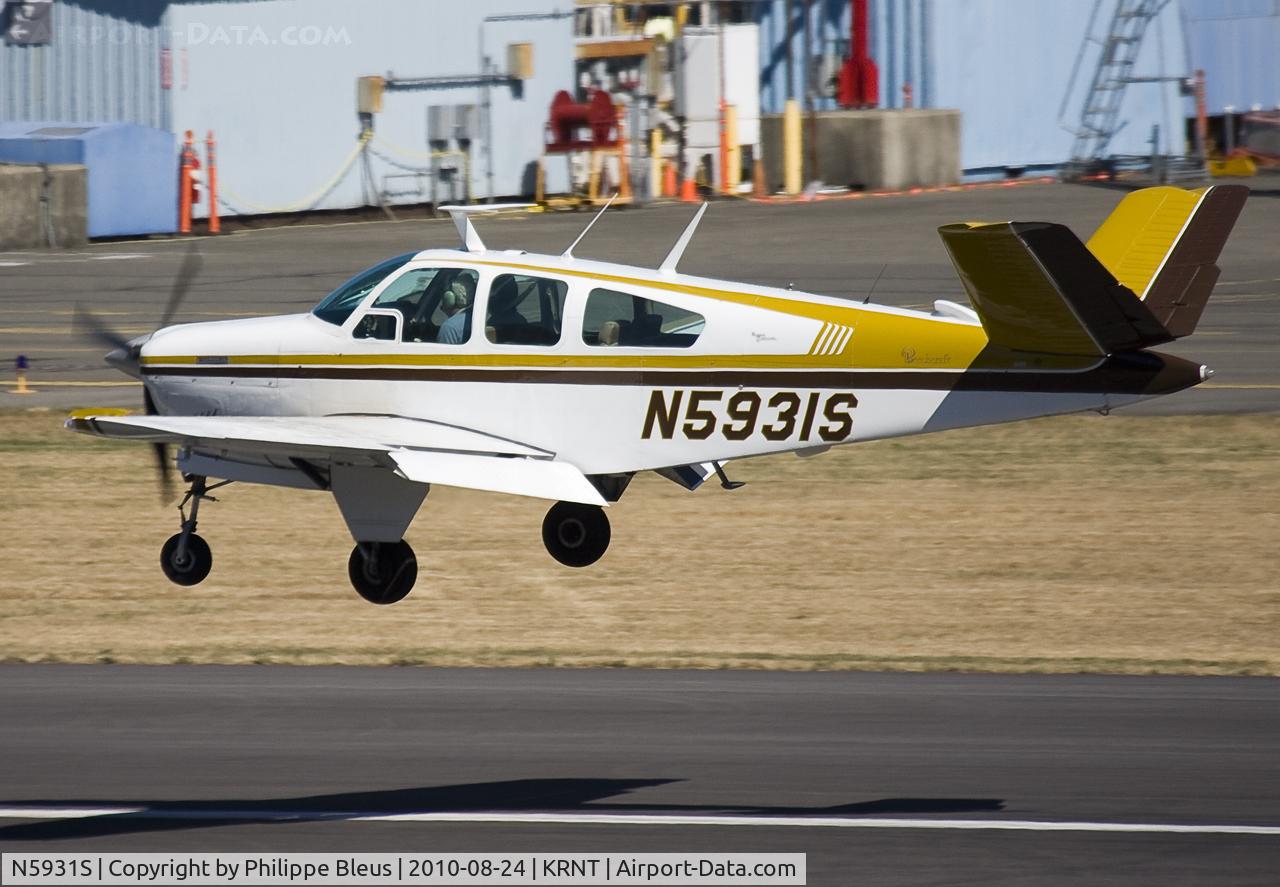 N5931S, 1966 Beech V35 Bonanza C/N D-8134, Cute little Bonanza about to touch down on rwy 34.