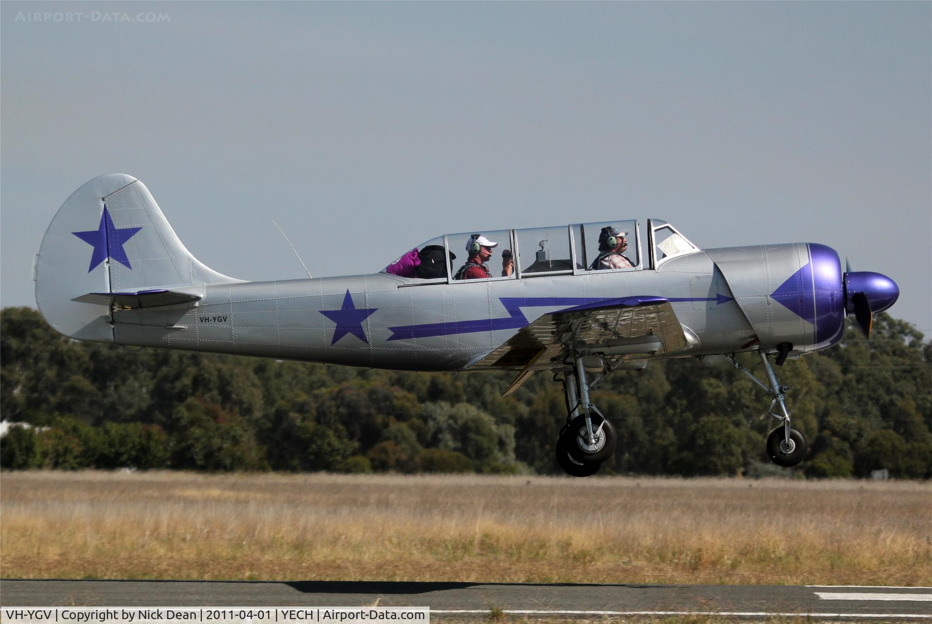 VH-YGV, 1984 Yakovlev Yak-52 C/N 845002, YECH AAAA national fly in 2011