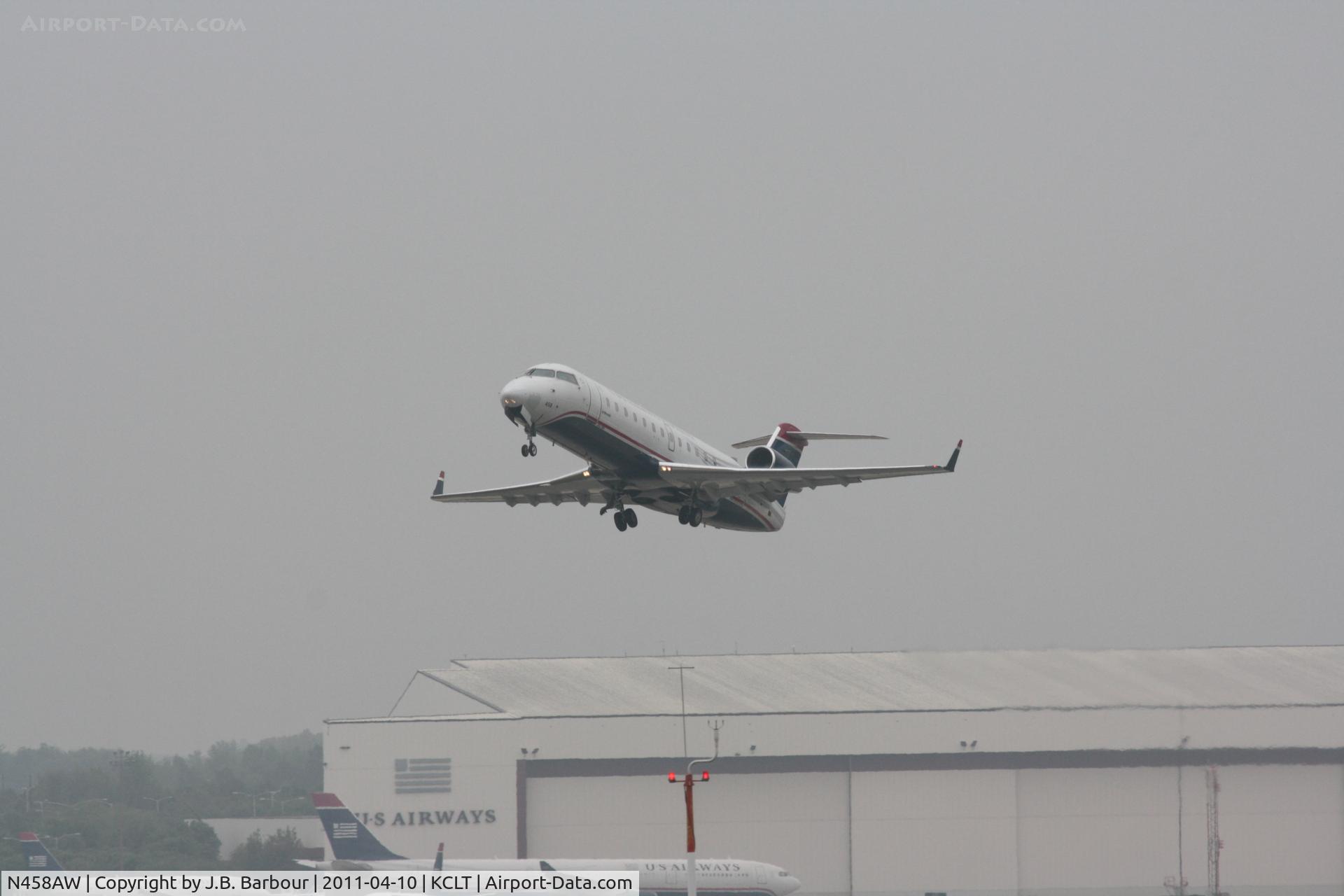 N458AW, 2003 Bombardier CRJ-200LR (CL-600-2B19) C/N 7861, Cloud cover less than 1000 AGL