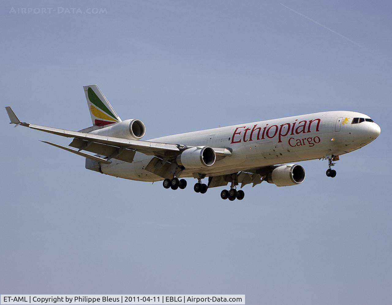 ET-AML, 1997 McDonnell Douglas MD-11F C/N 48758, (Superb) frequent visitor on short final rwy 23L.