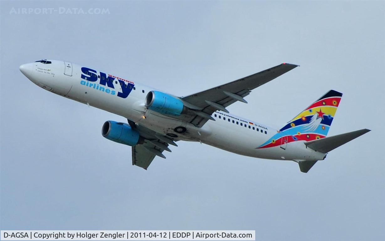 D-AGSA, 2000 Boeing 737-883 C/N 28323, Shortly after take-off the direction is Antalya/Turkey.