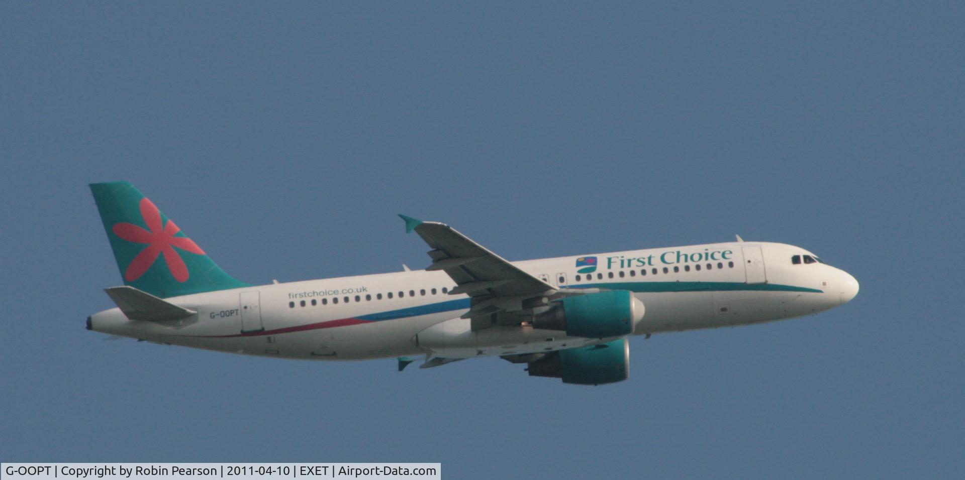 G-OOPT, 2001 Airbus A320-214 C/N 1605, 10/04/2011. In the climb after take off from Exeter en route to Faro.