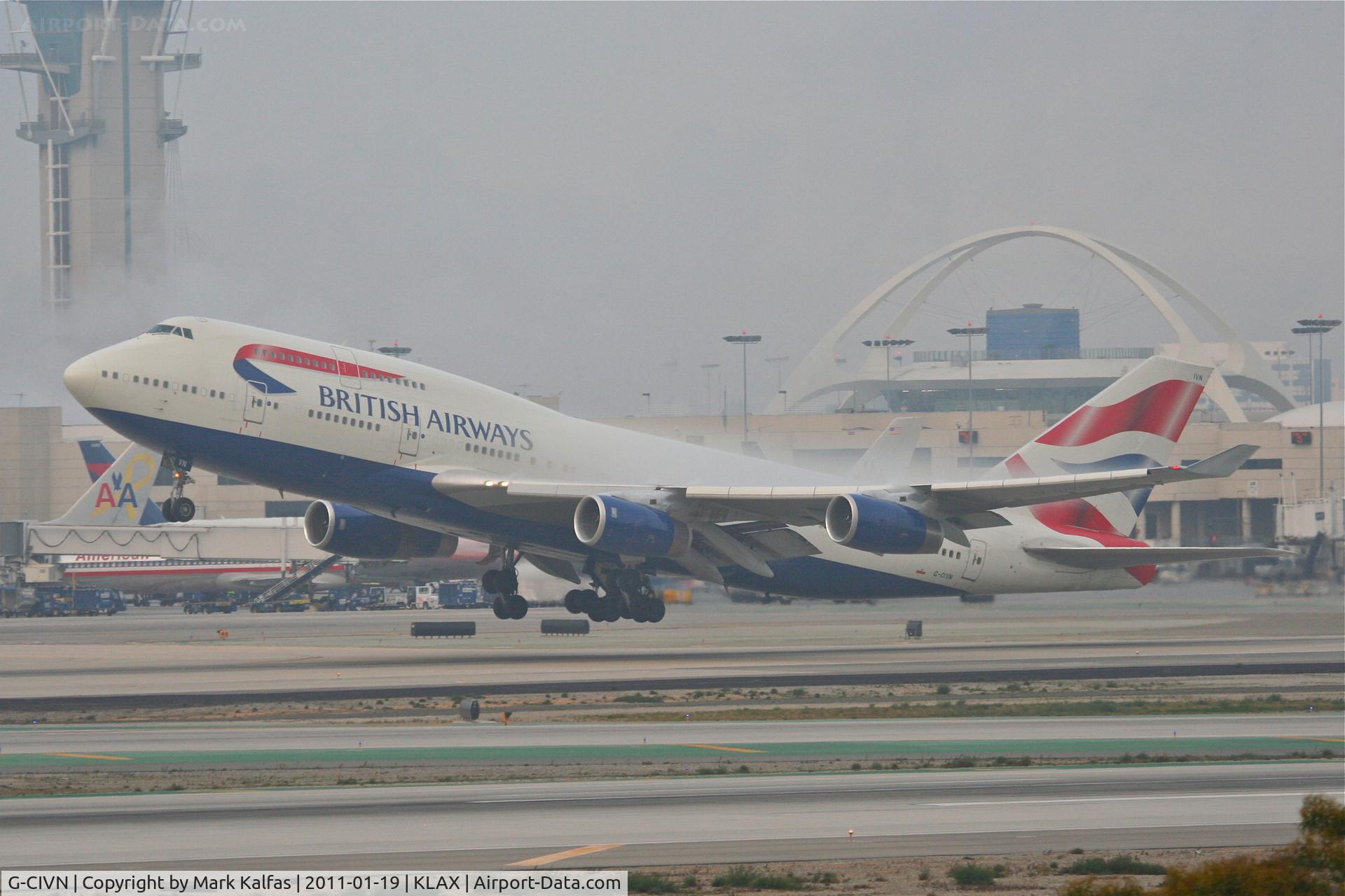 G-CIVN, 1997 Boeing 747-436 C/N 28848, British Airways Boeing 747-436, BAW278 departing RWY 25R KLAX enroute to EGLL.