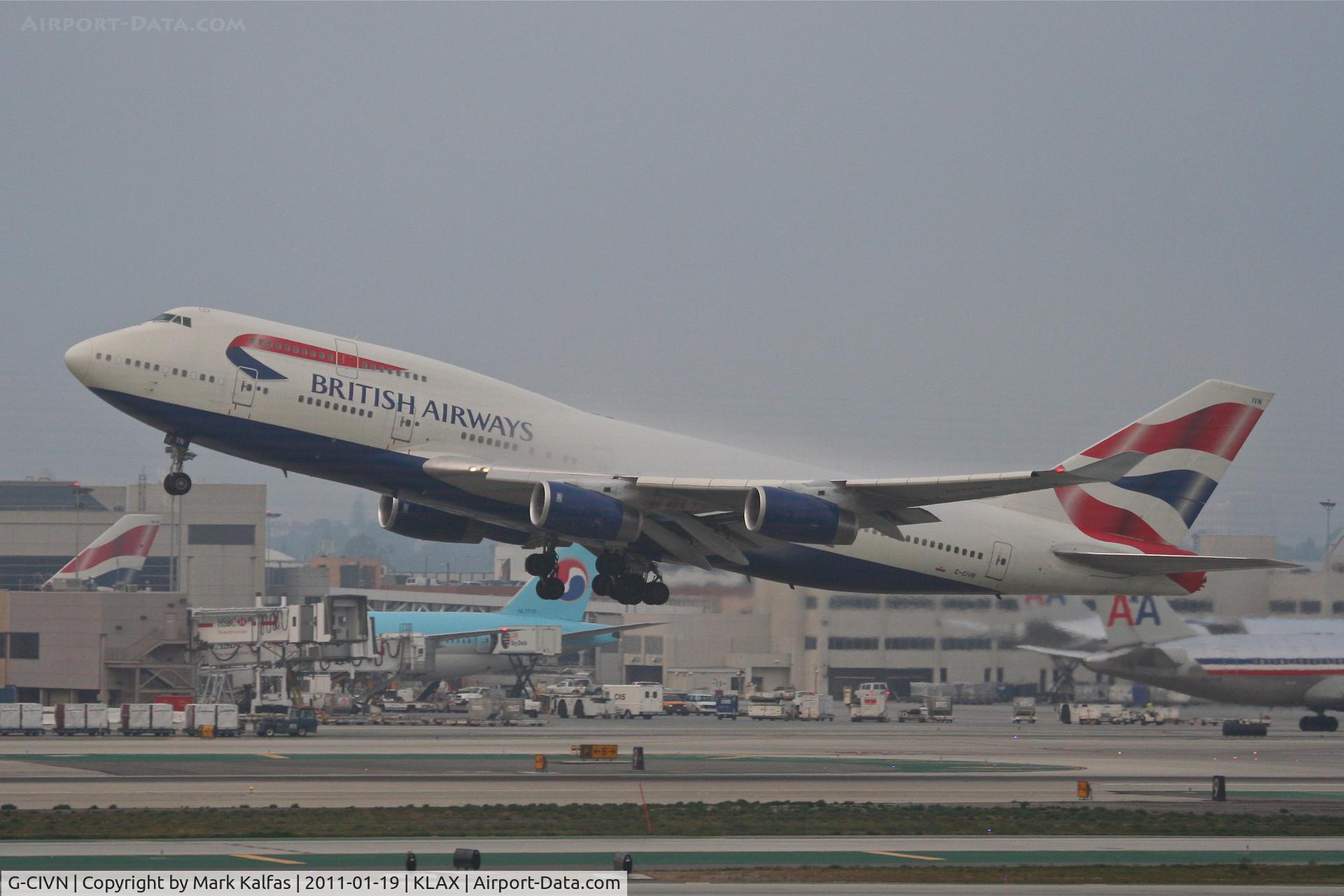 G-CIVN, 1997 Boeing 747-436 C/N 28848, British Airways Boeing 747-436, BAW278 departing RWY 25R KLAX enroute to EGLL.