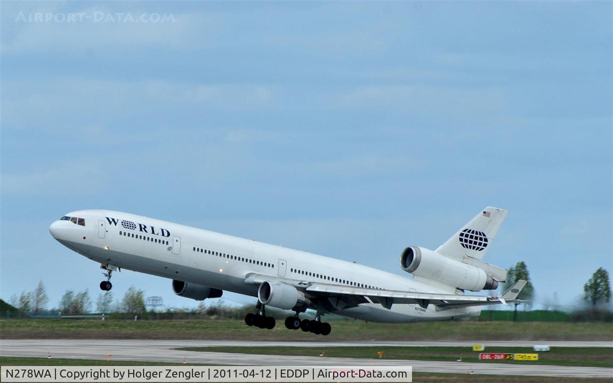 N278WA, 1996 McDonnell Douglas MD-11 C/N 48746, Leaving LEJ in furious upwind.