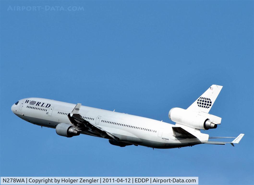 N278WA, 1996 McDonnell Douglas MD-11 C/N 48746, Nose in shadow and tail in sun.