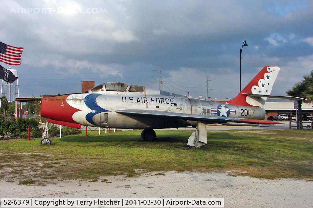 52-6379, 1951 Republic F-84F-30-RE Thunderstreak C/N Not found 51-1797, located in a park along Highway 17 in Wauchula, FL