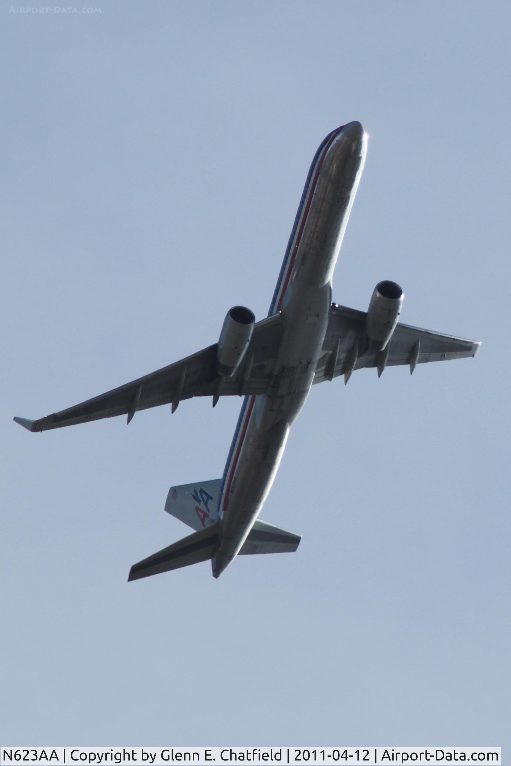 N623AA, 1990 Boeing 757-223 C/N 24581, Flying over Morton Arboretum, Lisle, IL on approach to land O'Hare