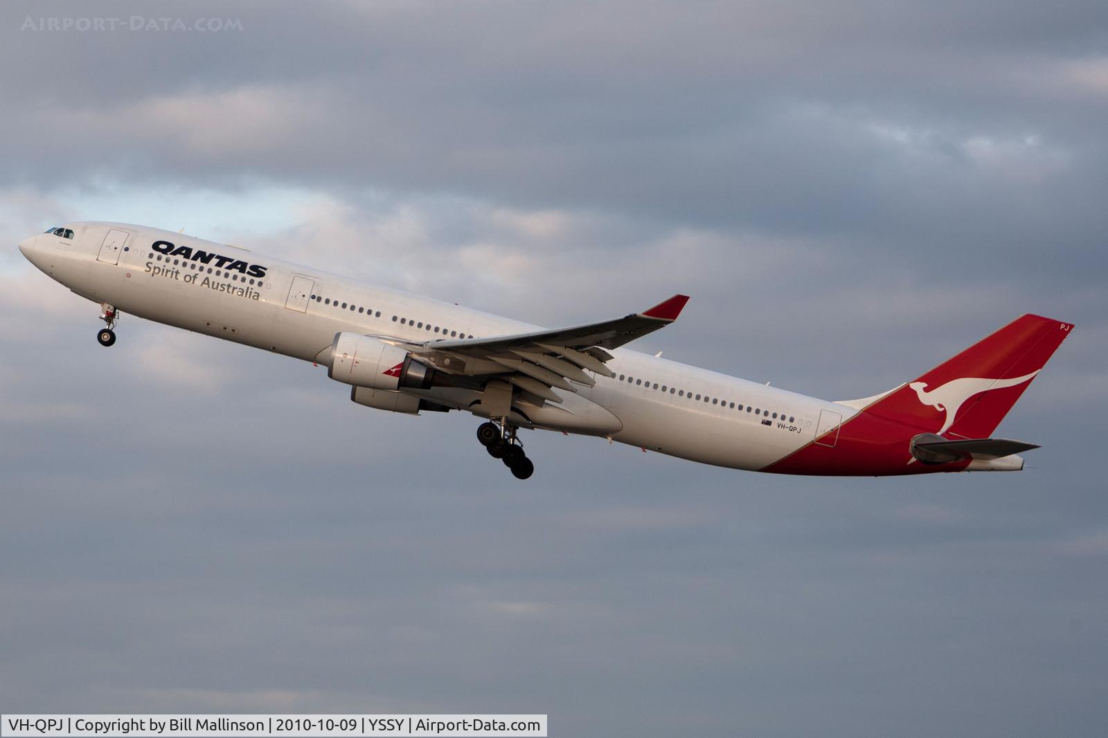 VH-QPJ, 2005 Airbus A330-303 C/N 712, away into a stormy sky