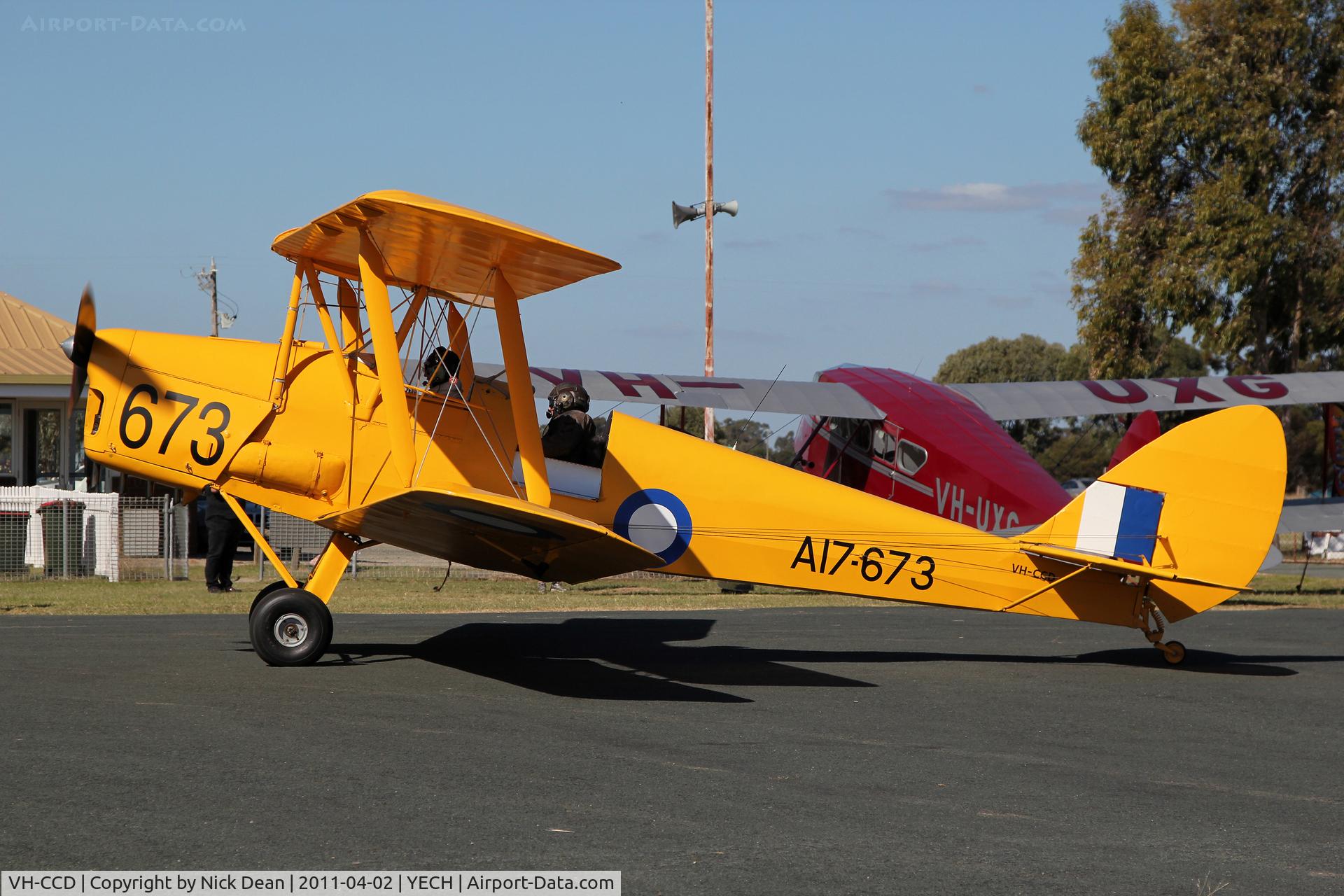 VH-CCD, 1942 De Havilland Australia DH-82A Tiger Moth C/N DHA823, YECH AAAA National fly in 2011
