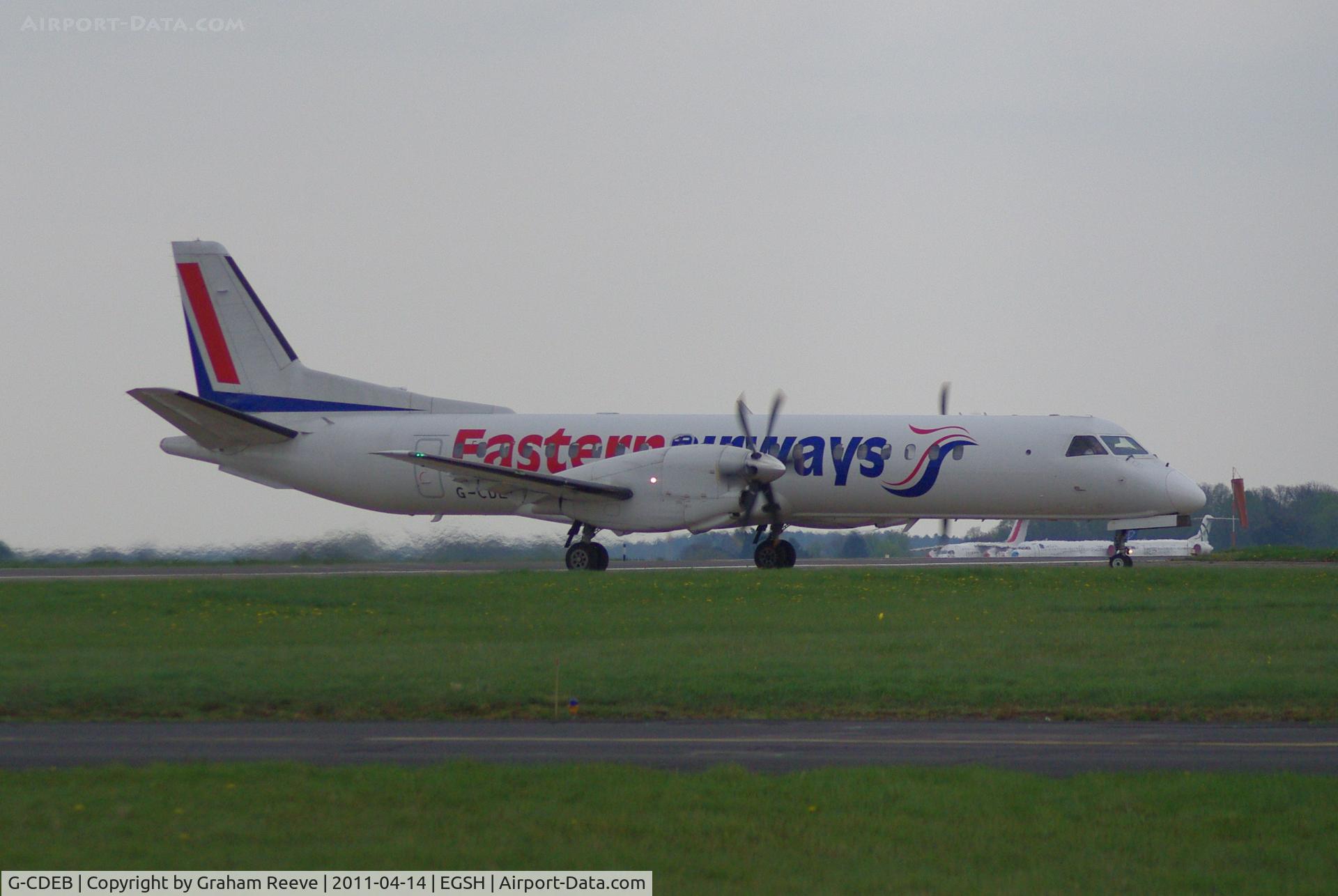 G-CDEB, 1996 Saab 2000 C/N 2000-036, Just landed at Norwich.